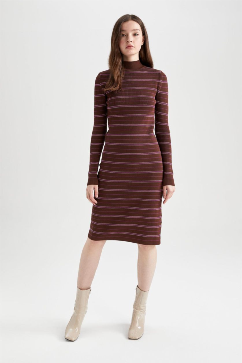 FEMME Marron Foncé Robe Ctelé Col rond