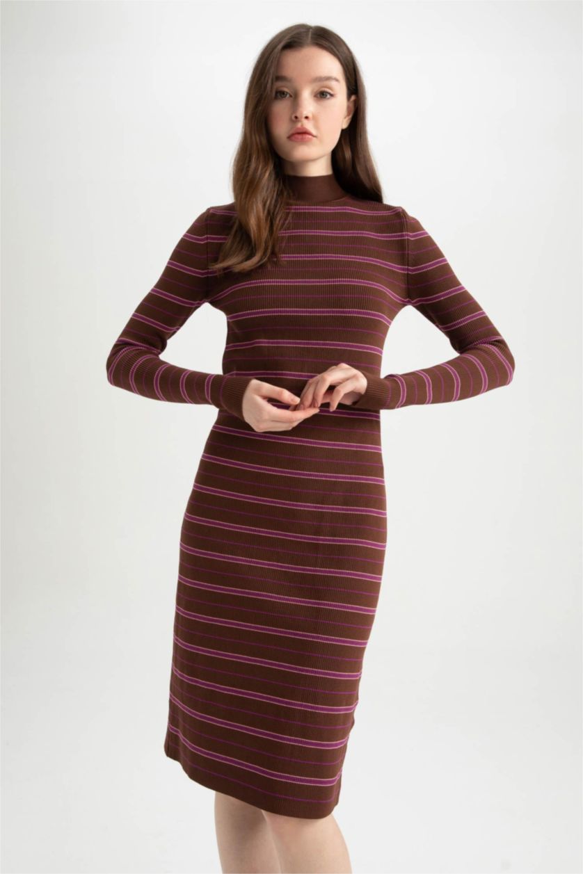 FEMME Marron Foncé Robe Ctelé Col rond