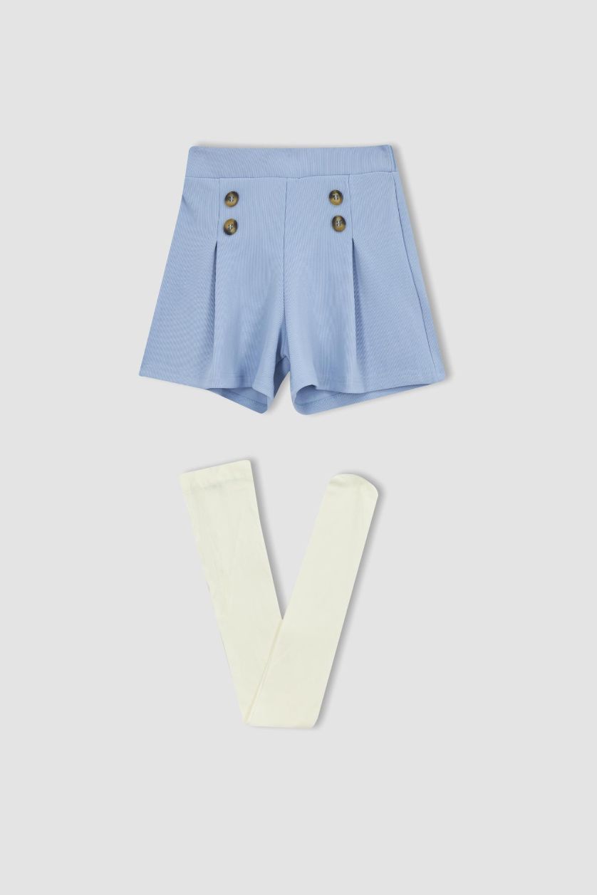 FILLES Bleu Ensemble de Short et Collants pour Fille