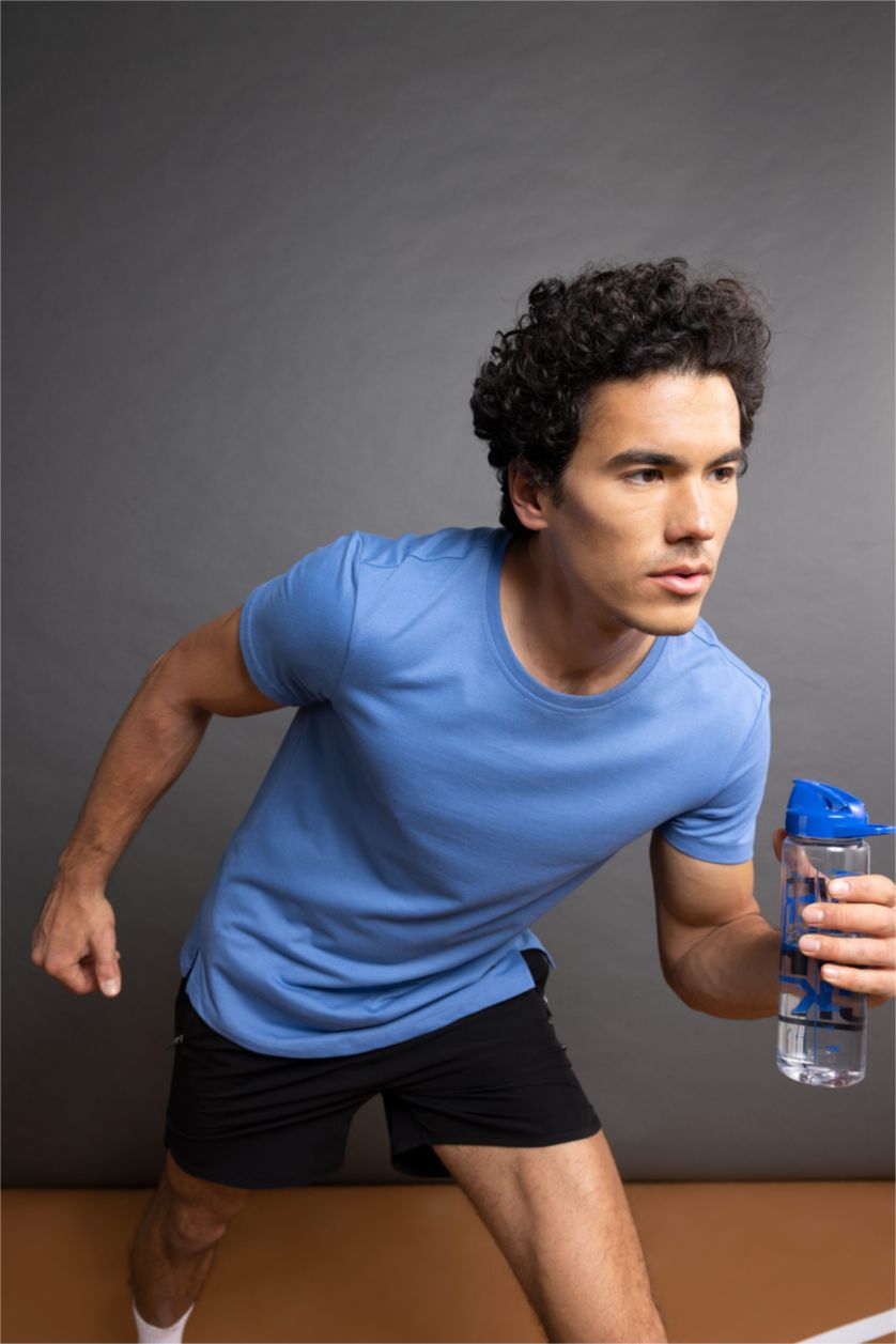 Erkek Koyu Mavi Slım Fıt Kısa Kollu Tişört