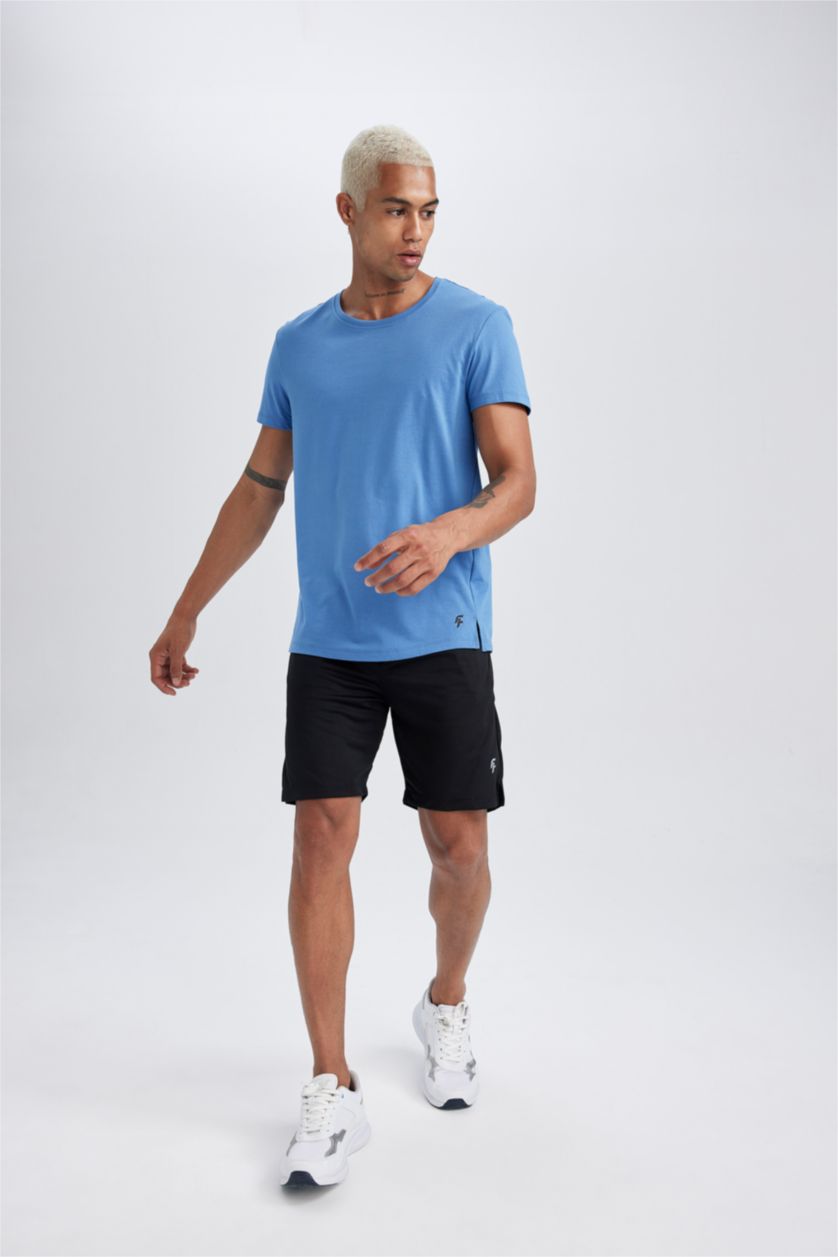 Erkek Koyu Mavi Slım Fıt Kısa Kollu Tişört