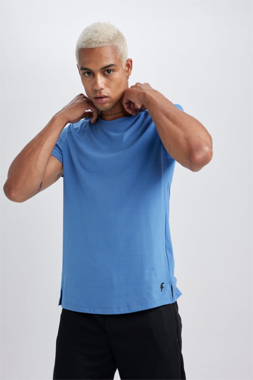 Erkek Koyu Mavi Slım Fıt Kısa Kollu Tişört