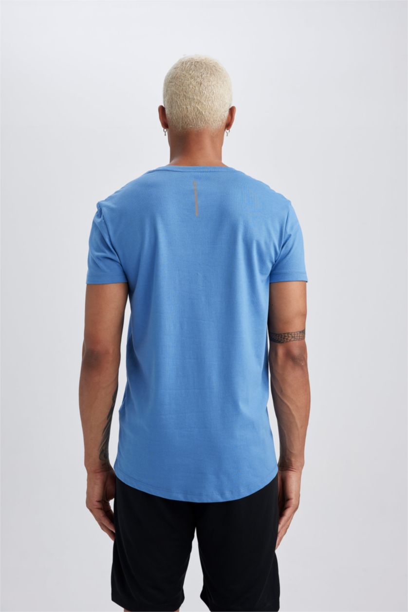 Erkek Koyu Mavi Slım Fıt Kısa Kollu Tişört