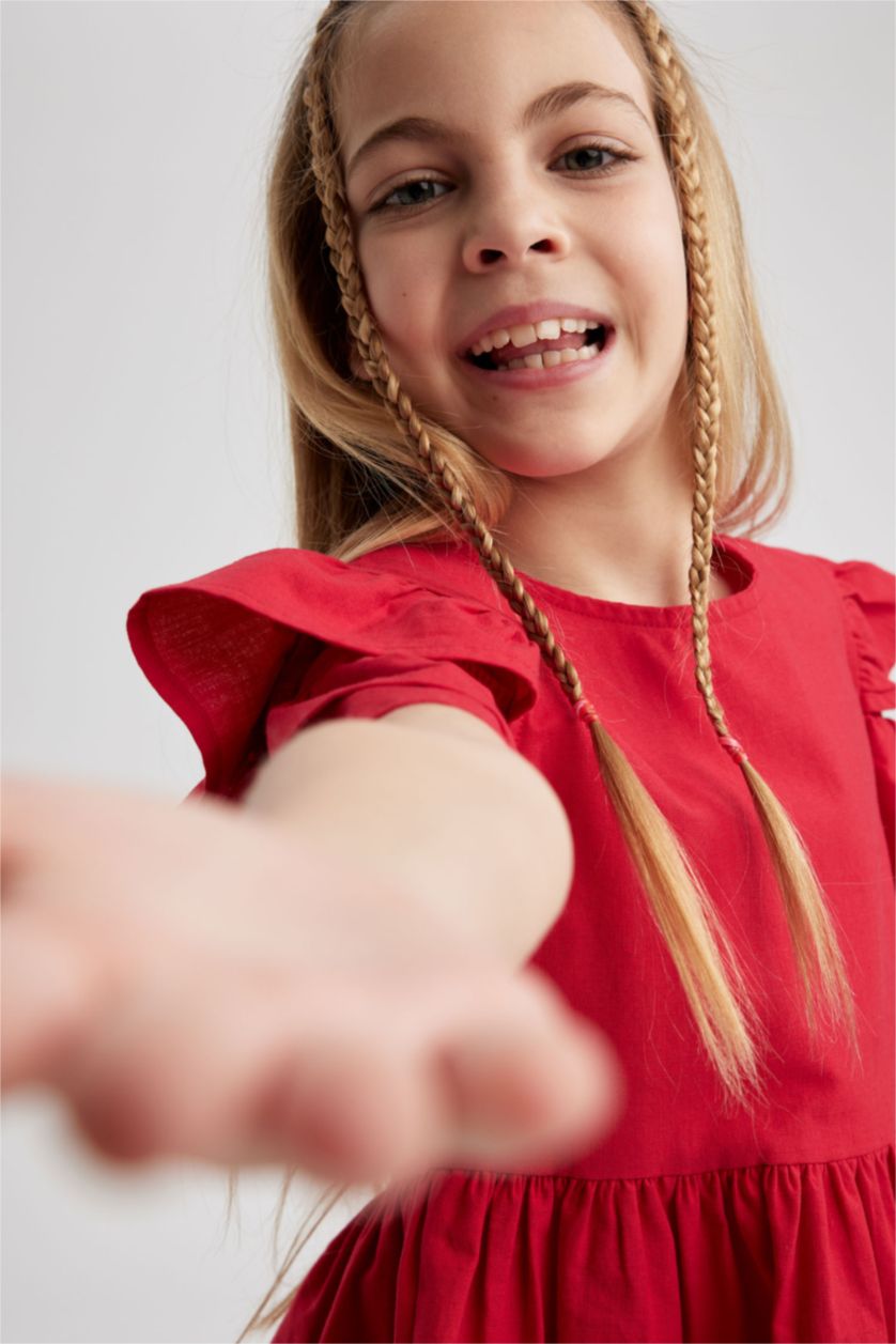 Girls & Teens Red Girls Cotton Short Sleeve Dress