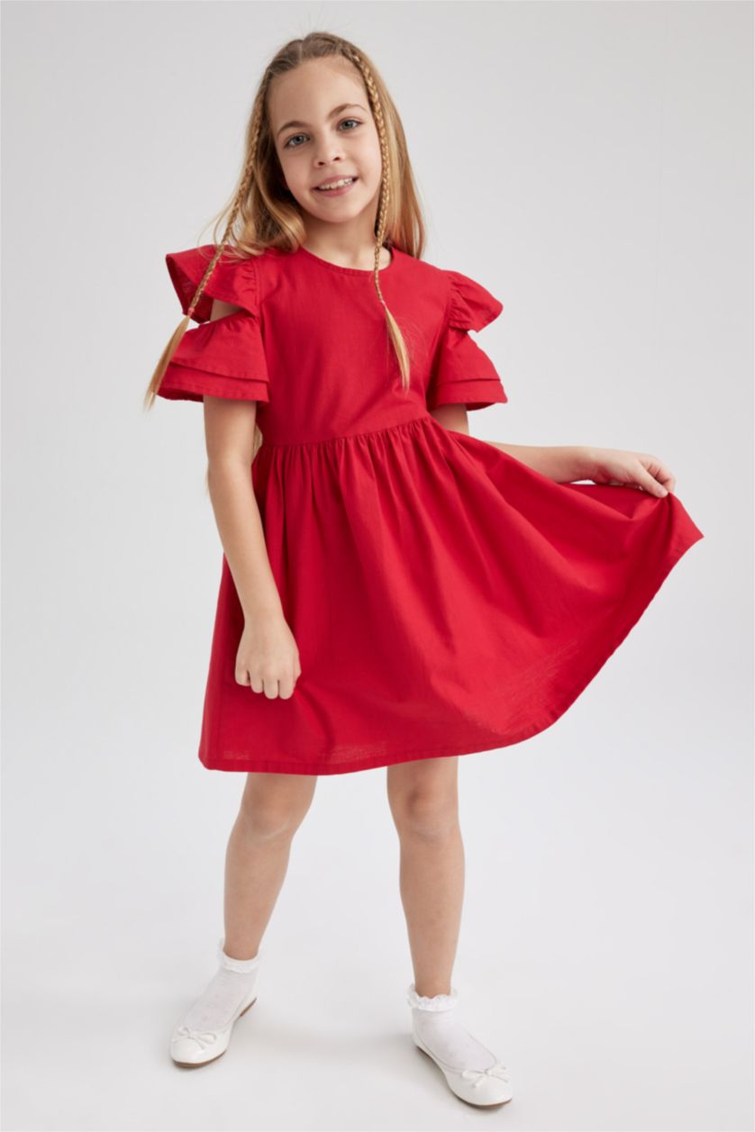 Girls & Teens Red Girls Cotton Short Sleeve Dress