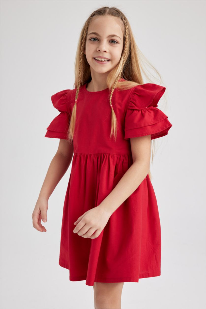 Girls & Teens Red Girls Cotton Short Sleeve Dress