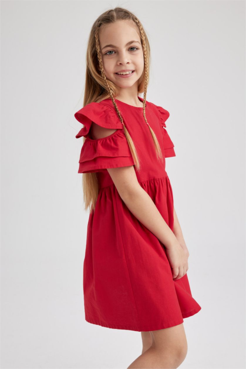 Girls & Teens Red Girls Cotton Short Sleeve Dress