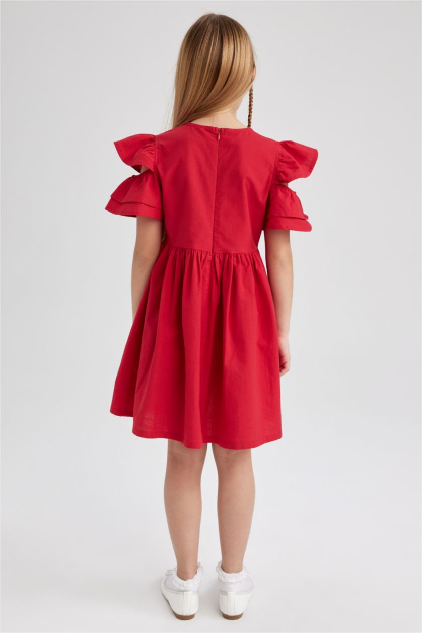 Girls & Teens Red Girls Cotton Short Sleeve Dress