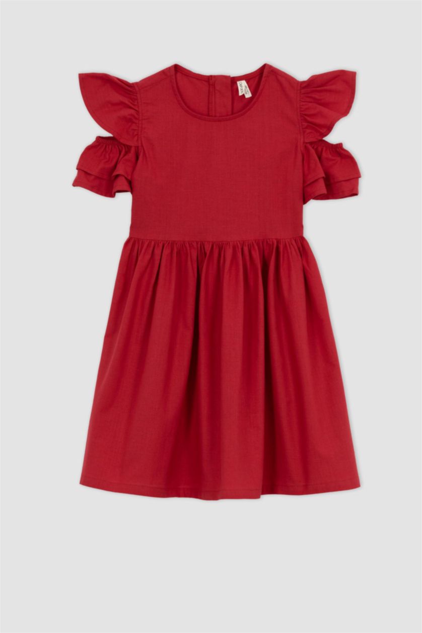 Girls & Teens Red Girls Cotton Short Sleeve Dress