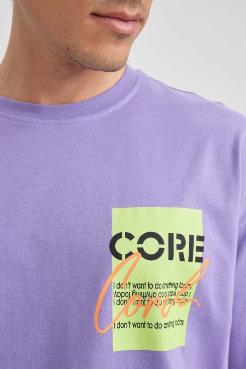 Мужчины Сиреневый Футболка оверсайз c принтом из 100% хлопка