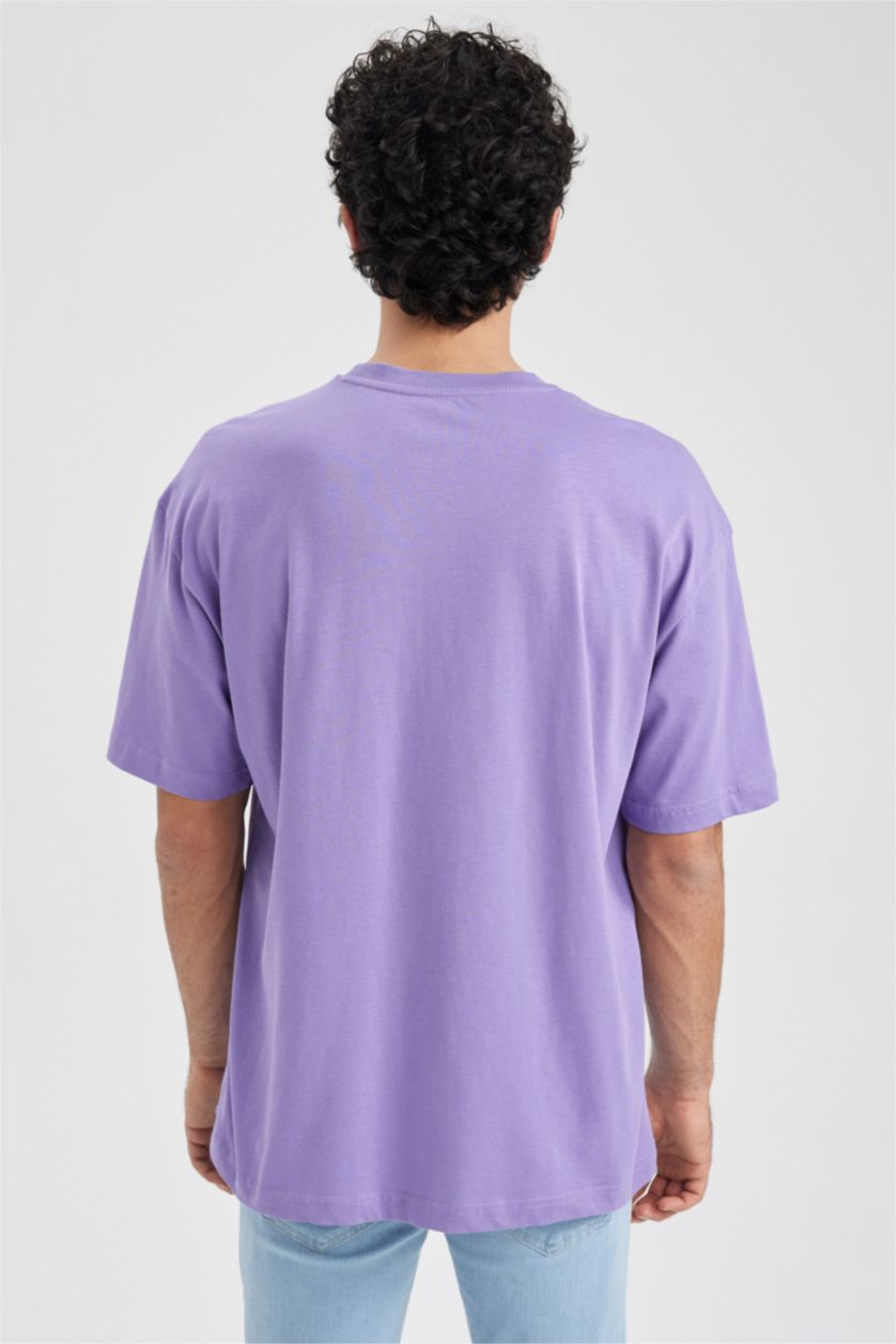 Мужчины Сиреневый Футболка оверсайз c принтом из 100% хлопка
