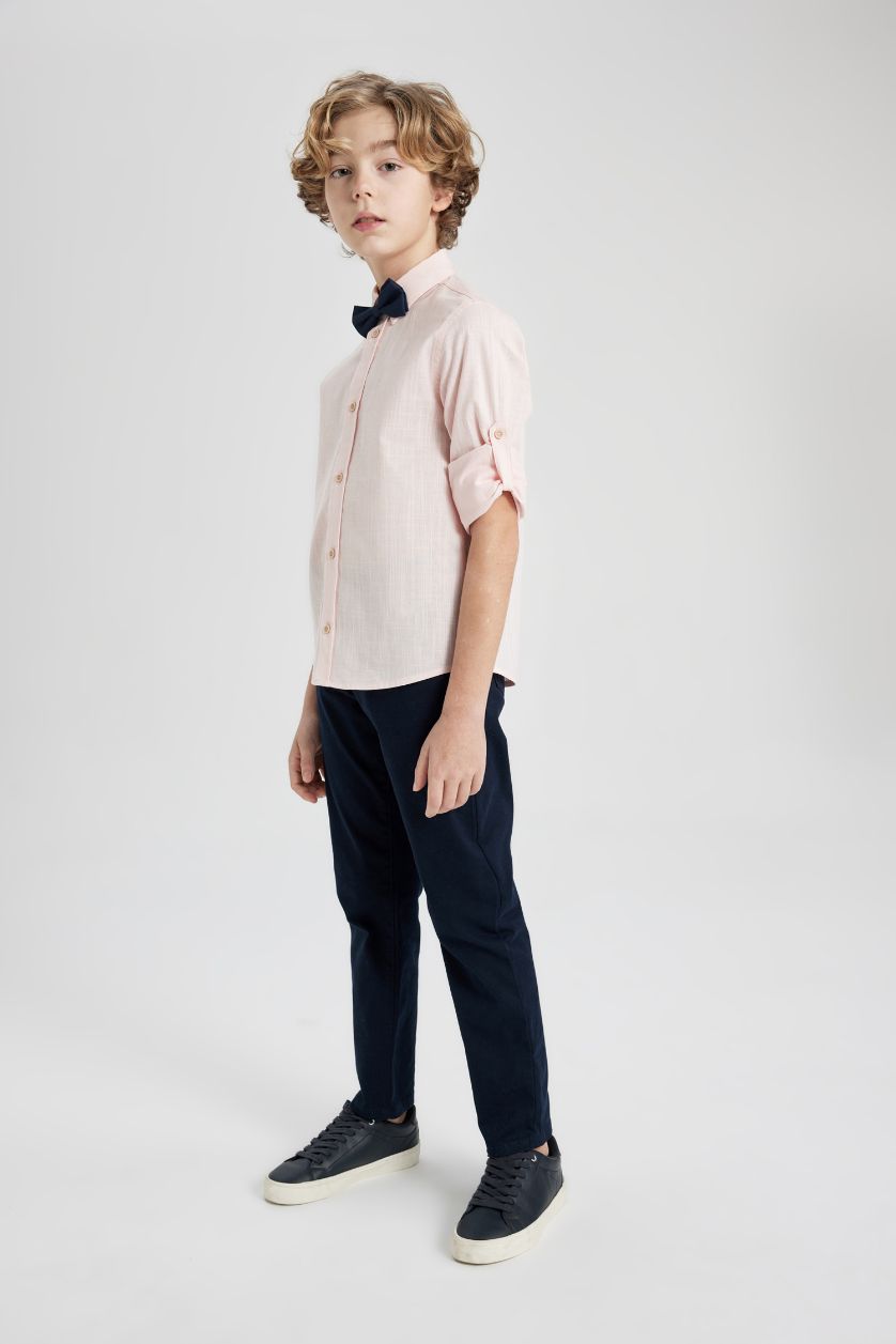 Erkek Çocuk - Genç Erkek Açık Pembe Polo Yaka 2'li Uzun Kollu Gömlek Erkek Çocuk