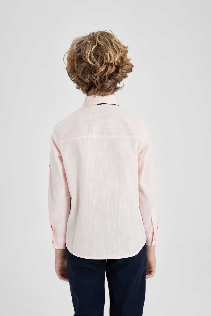 Erkek Çocuk - Genç Erkek Açık Pembe Polo Yaka 2'li Uzun Kollu Gömlek Erkek Çocuk