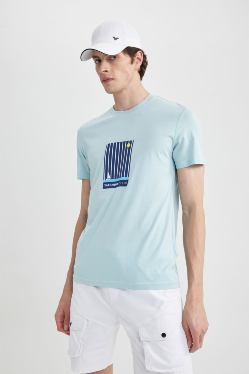 MAN Mint Slim Fit Crew Neck Printed T-Shirt