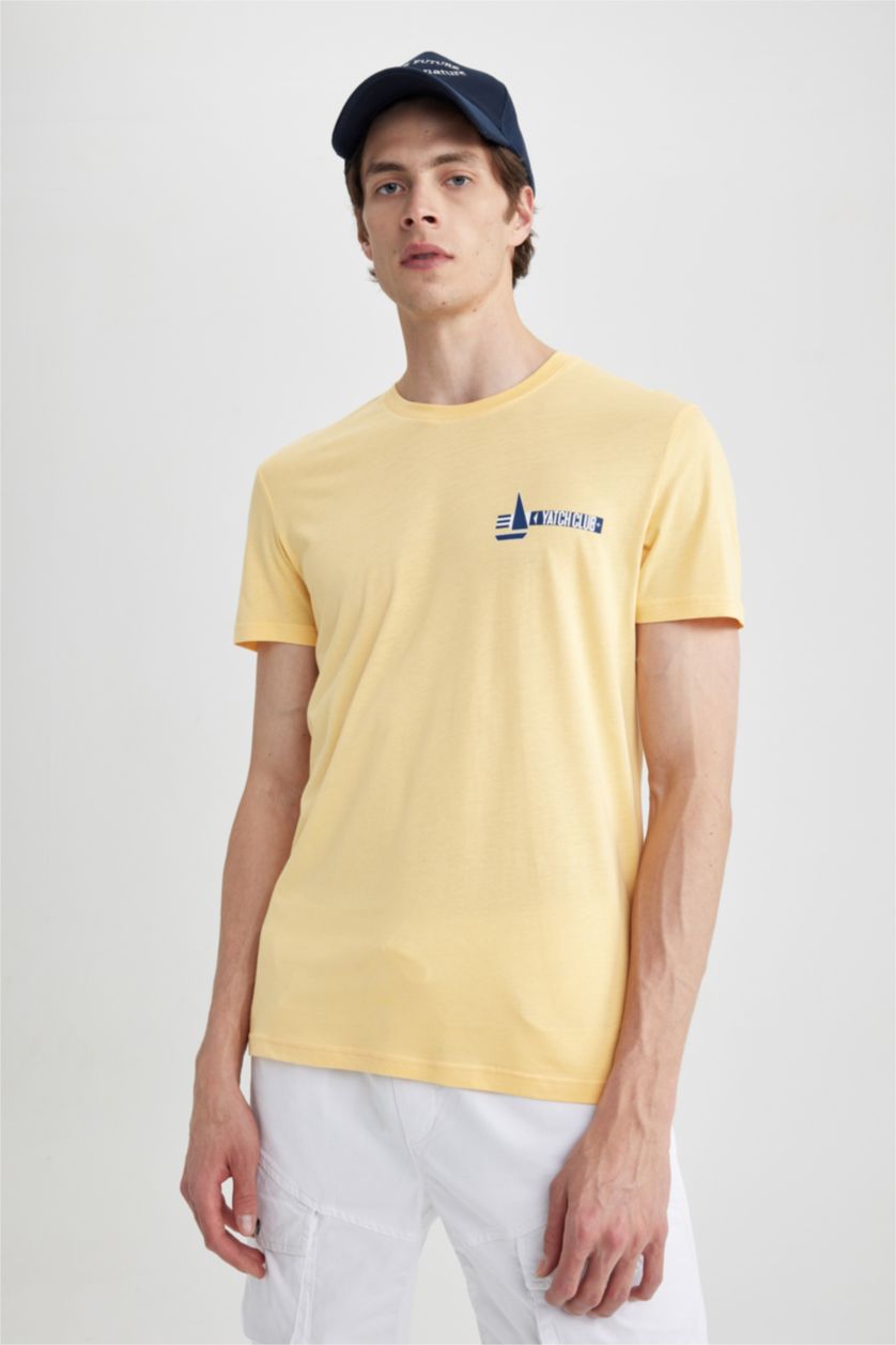 MAN Yellow Slim Fit Crew Neck Printed T-Shirt