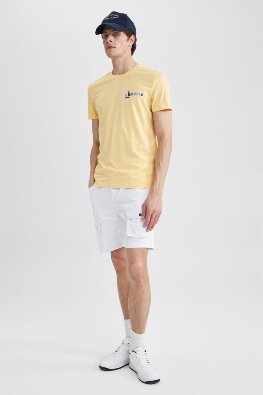 MAN Yellow Slim Fit Crew Neck Printed T-Shirt