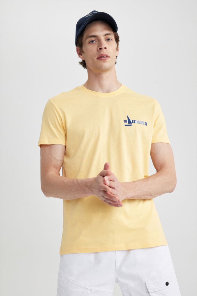MAN Yellow Slim Fit Crew Neck Printed T-Shirt