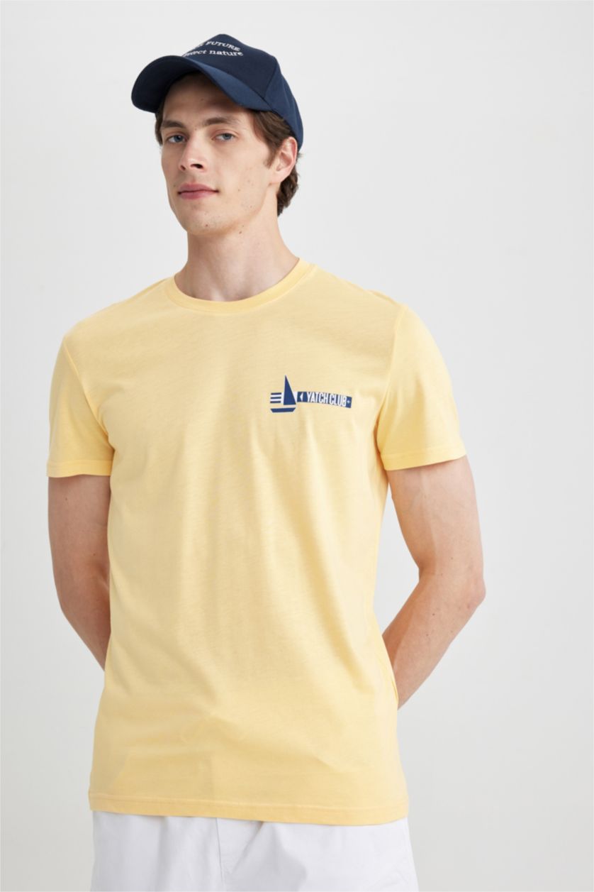 MAN Yellow Slim Fit Crew Neck Printed T-Shirt