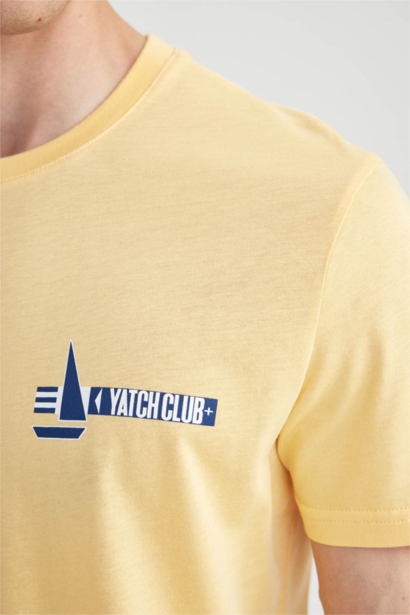 MAN Yellow Slim Fit Crew Neck Printed T-Shirt