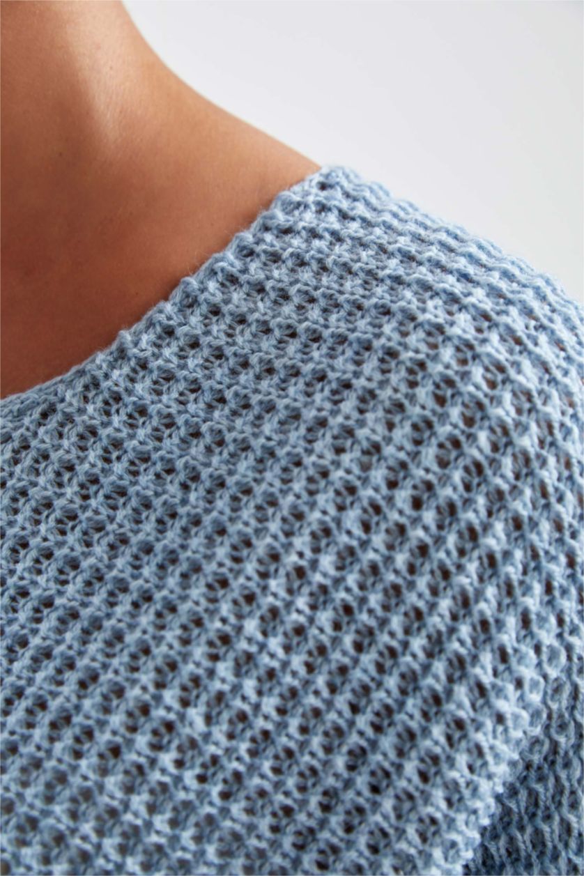 Kadın Mavi Oversıze Bisiklet Yaka Selanik Kumaş Kazak