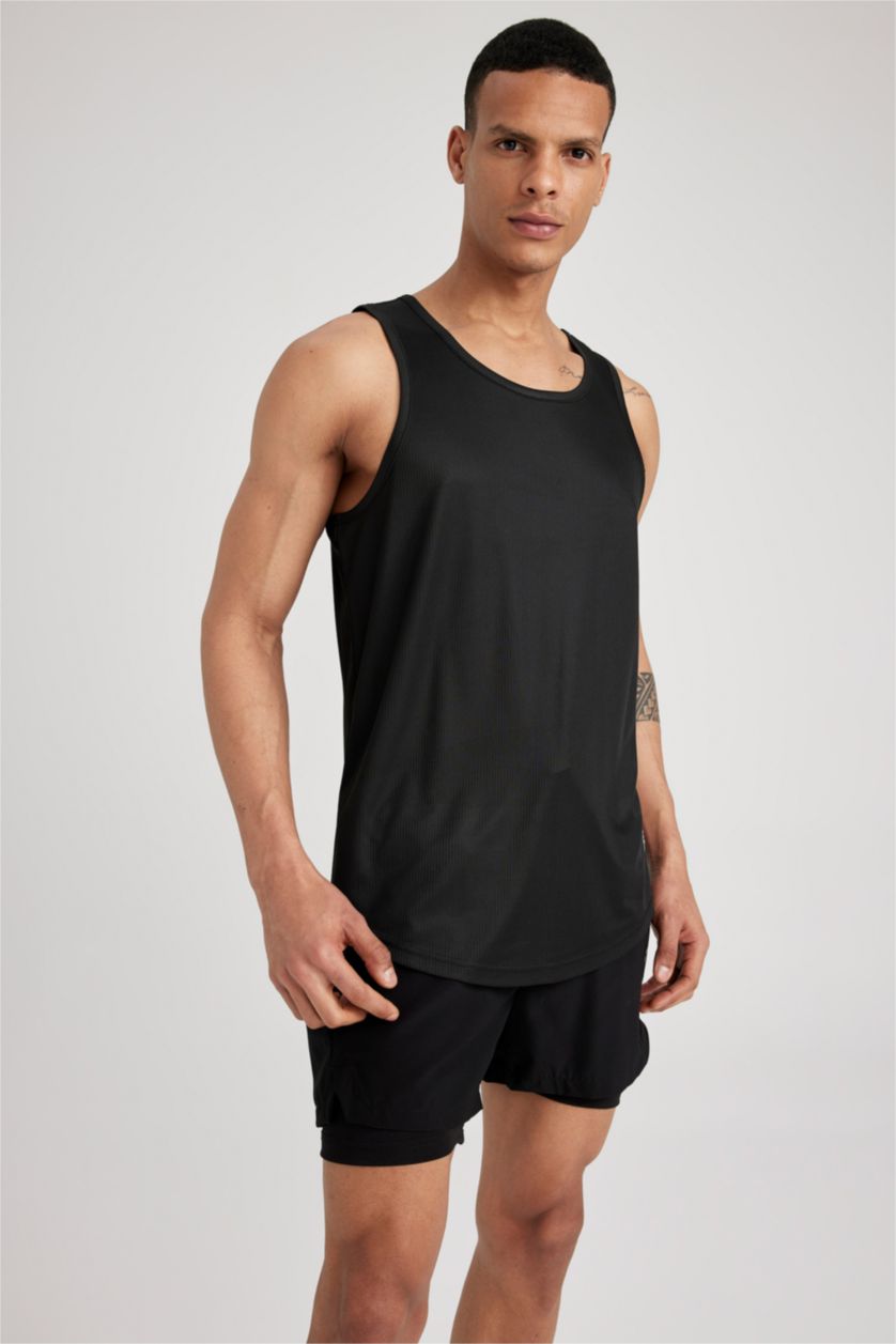 HOMME Noir Defacto Fit Débardeur D'Athlète Sans Manches À Col Ras Du Cou Et Coupe Ajustée