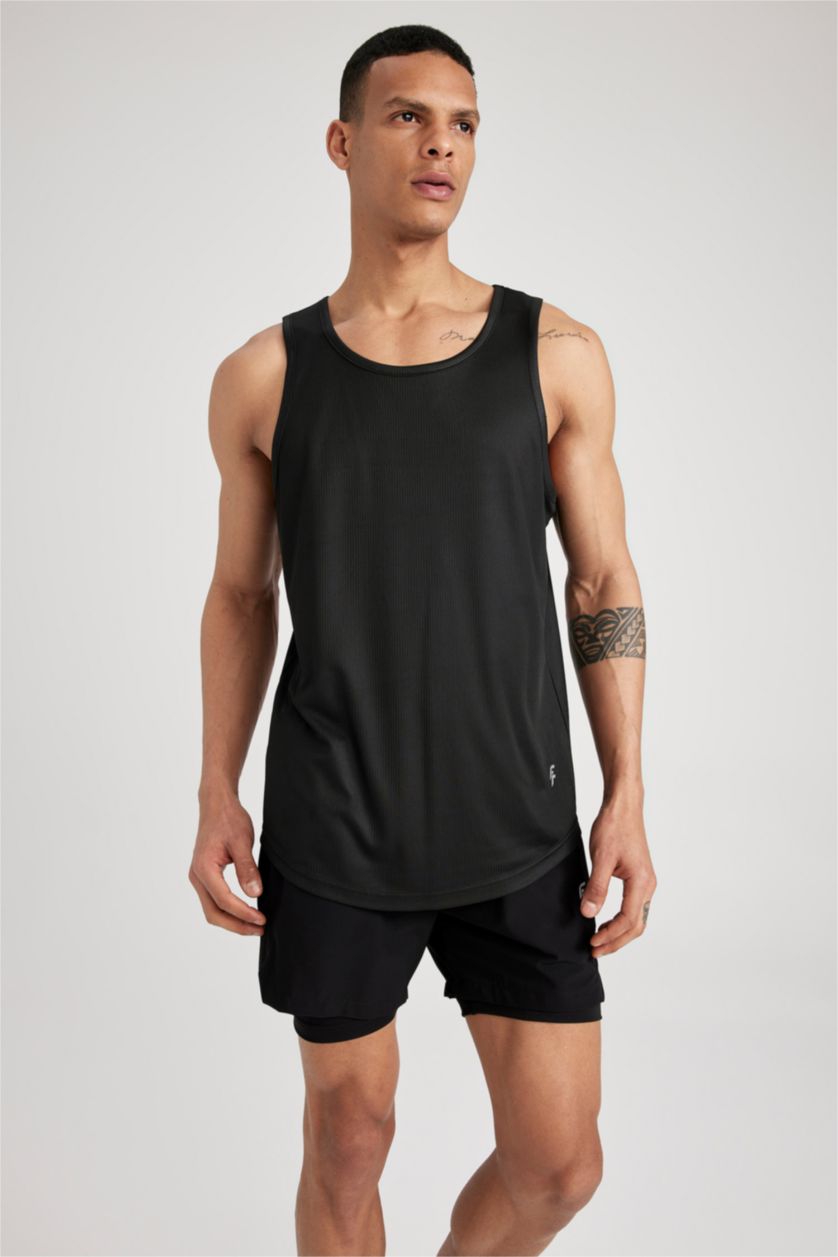 HOMME Noir Defacto Fit Débardeur D'Athlète Sans Manches À Col Ras Du Cou Et Coupe Ajustée