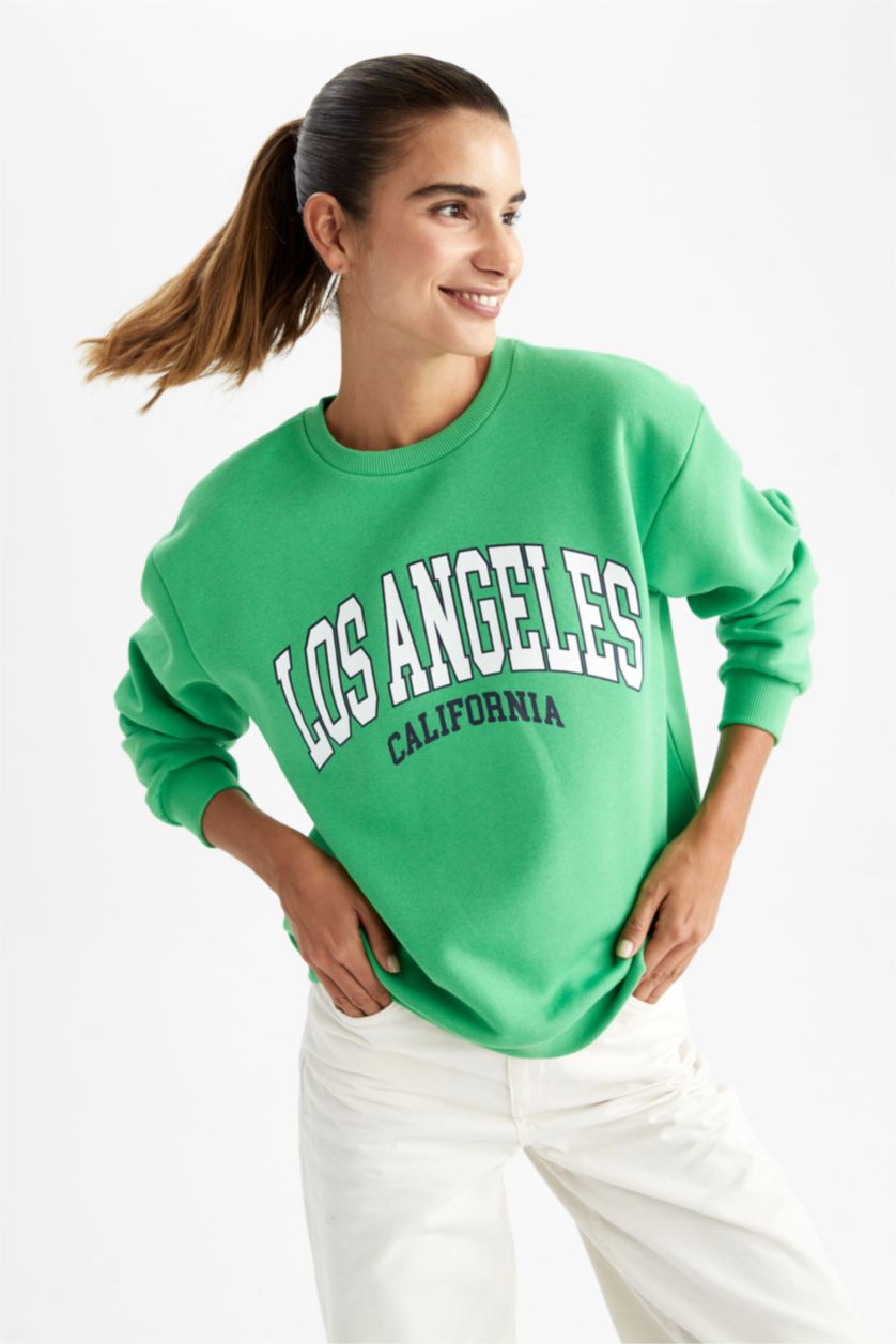 نساء أخضر Regular Fit Thick Sweatshirt Fabric Sweatshirt