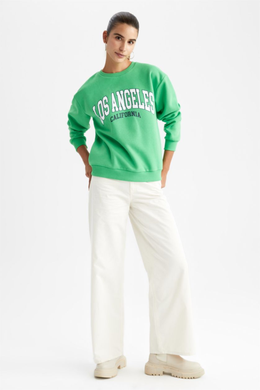 نساء أخضر Regular Fit Thick Sweatshirt Fabric Sweatshirt