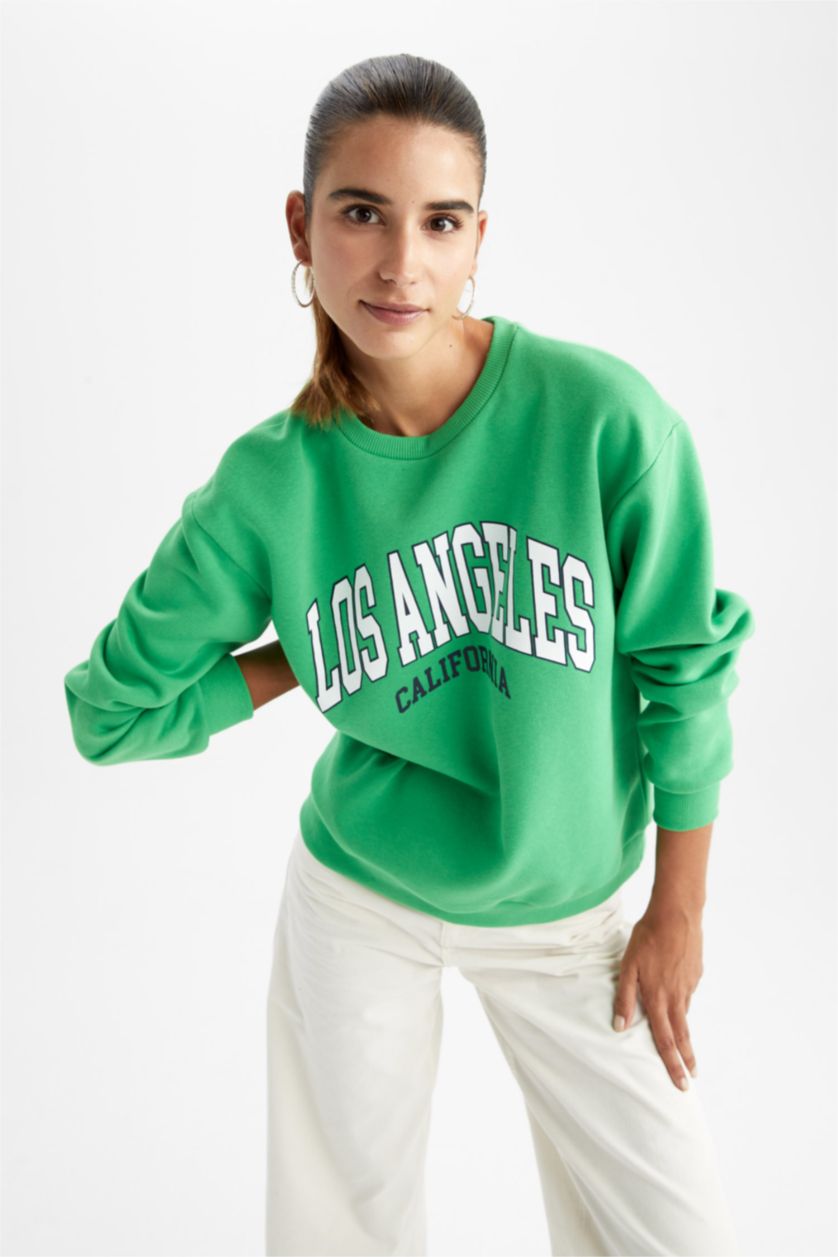 نساء أخضر Regular Fit Thick Sweatshirt Fabric Sweatshirt