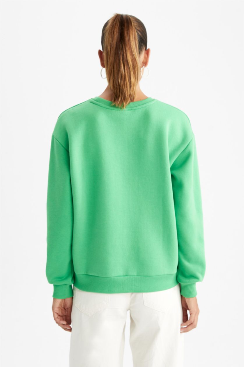 نساء أخضر Regular Fit Thick Sweatshirt Fabric Sweatshirt