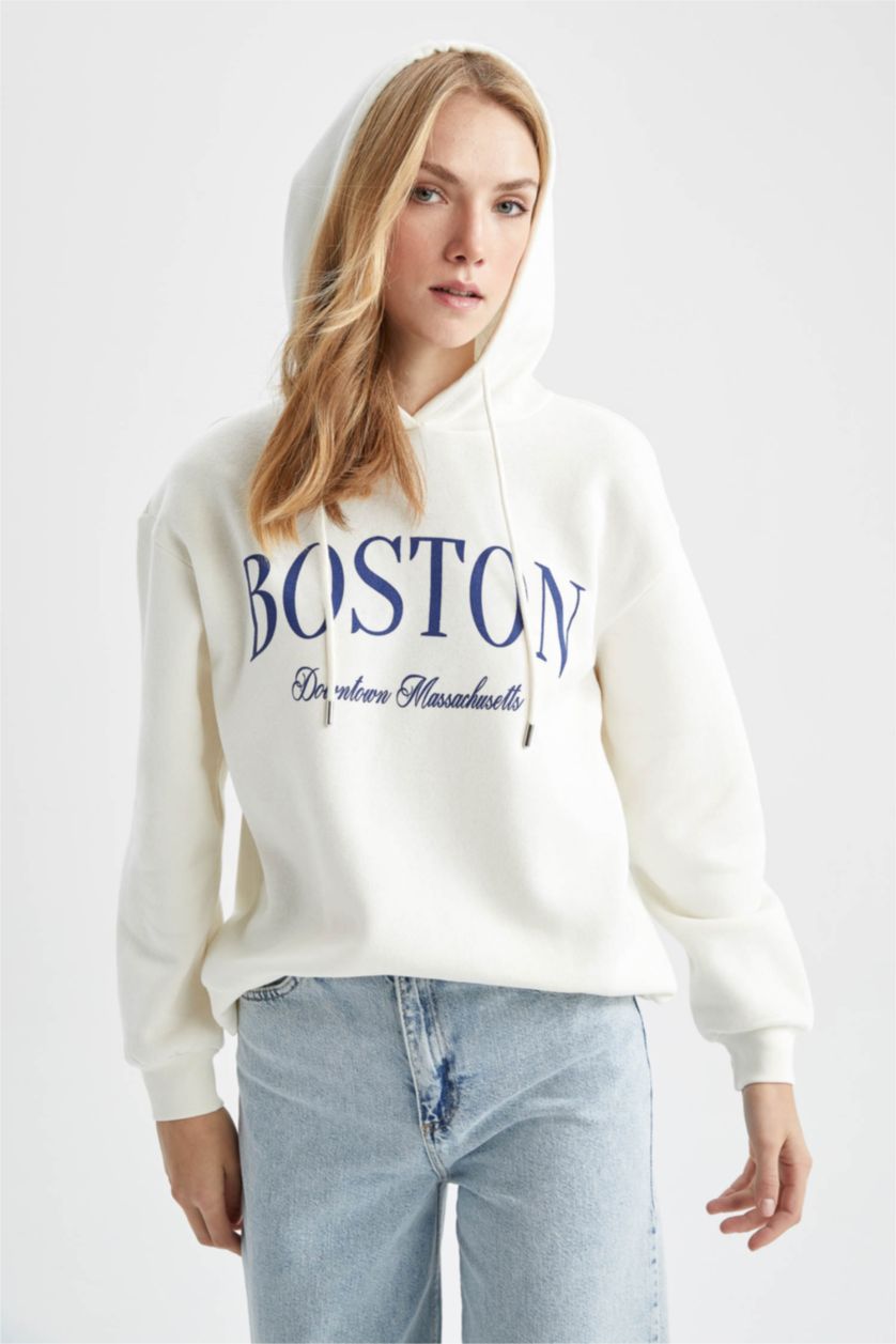 WOMAN Ecru Regular Fit Slogan Sweatshirt