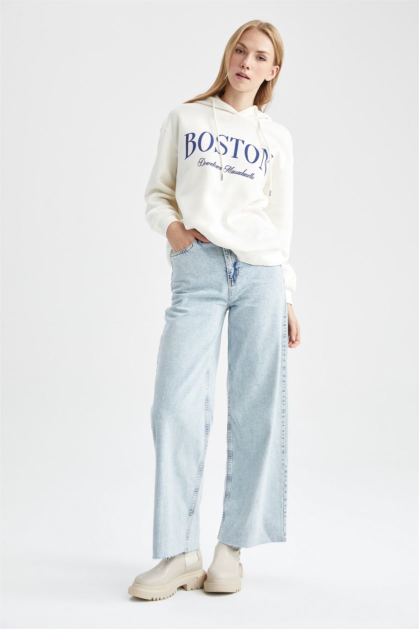 WOMAN Ecru Regular Fit Slogan Sweatshirt