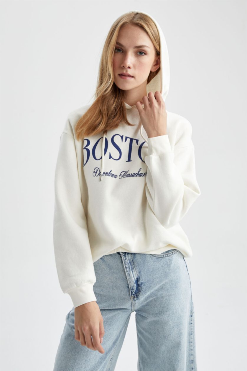 WOMAN Ecru Regular Fit Slogan Sweatshirt