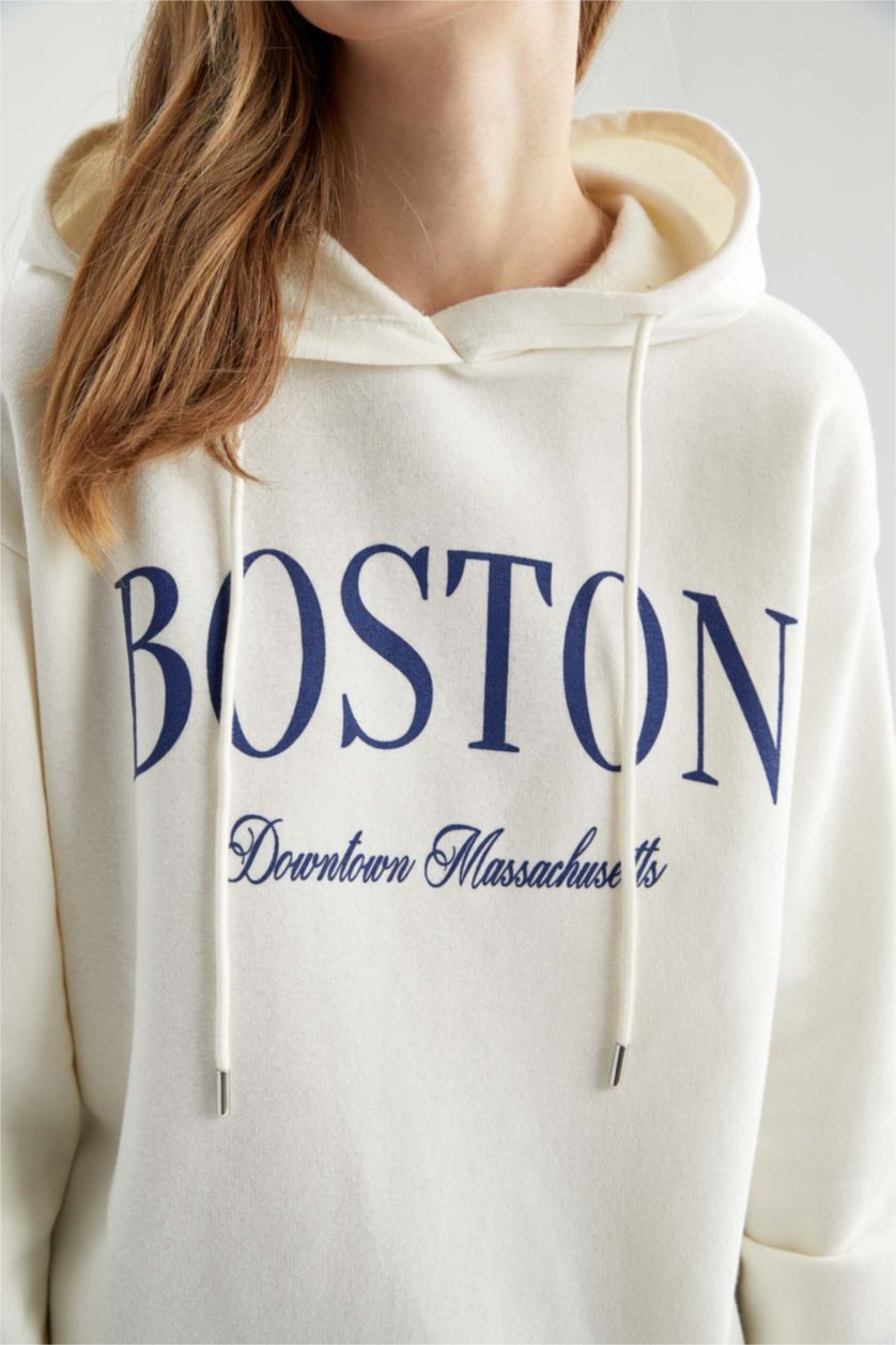 WOMAN Ecru Regular Fit Slogan Sweatshirt