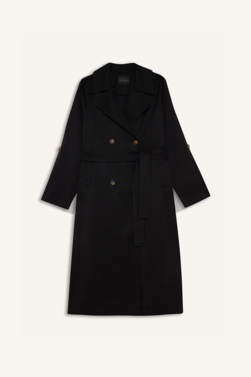FEMME Noir Trench-Coat Coupe Relaxant Imperméable