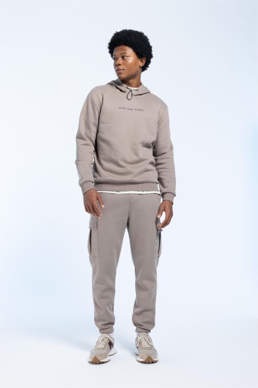 رجال فيزوني سويت شيرت قصة عادية بغطاء للرأس بسحاب من DeFactoFit