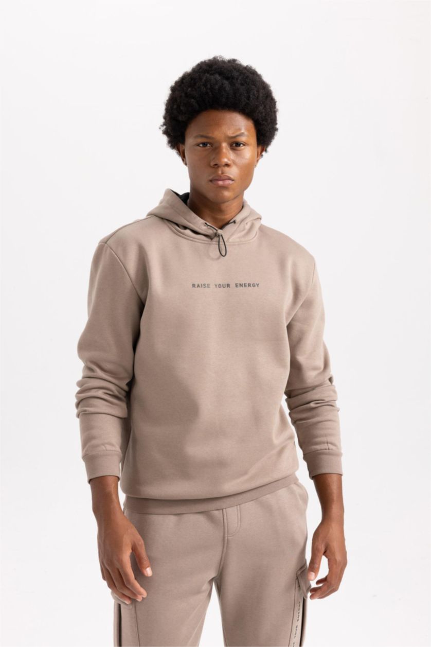 رجال فيزوني سويت شيرت قصة عادية بغطاء للرأس بسحاب من DeFactoFit