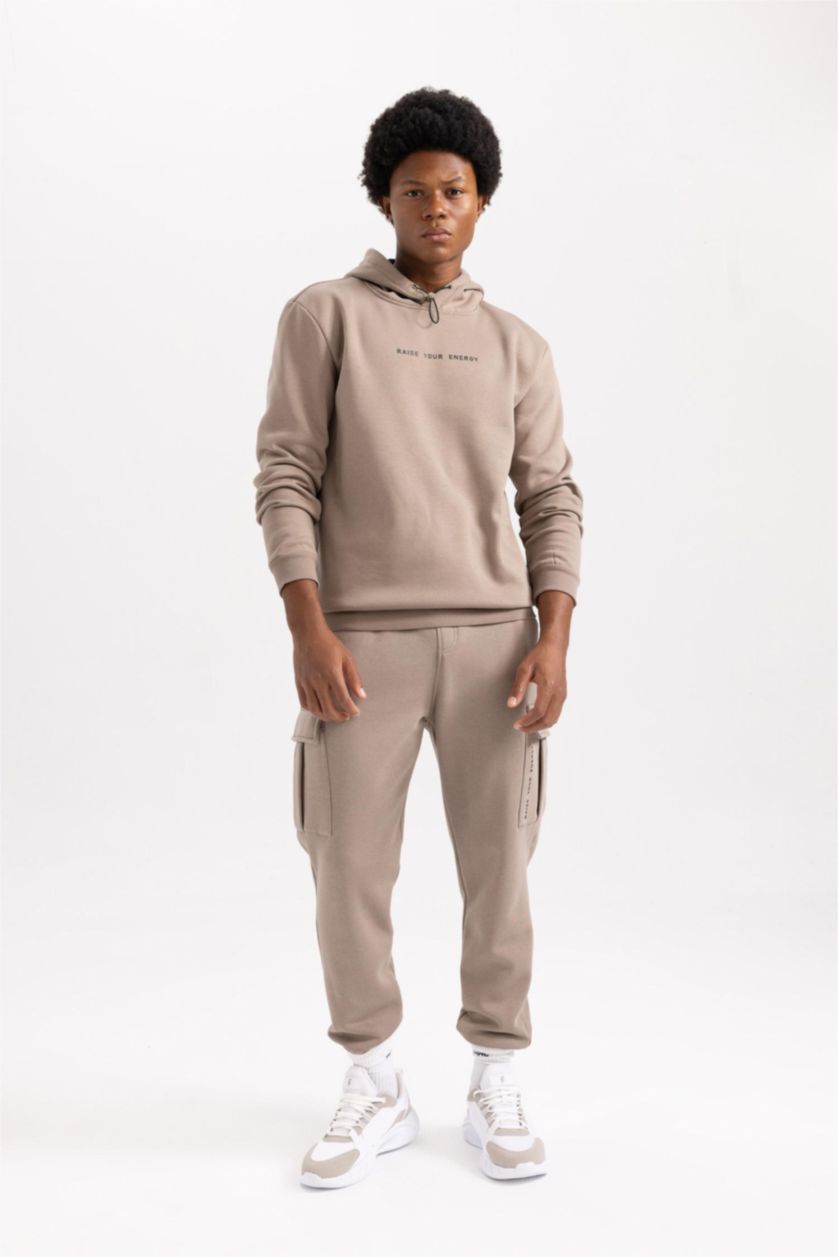 رجال فيزوني سويت شيرت قصة عادية بغطاء للرأس بسحاب من DeFactoFit