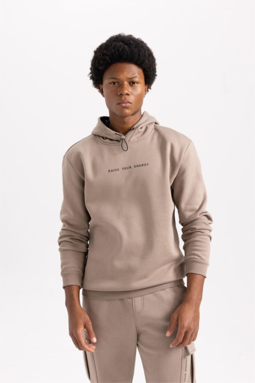 رجال فيزوني سويت شيرت قصة عادية بغطاء للرأس بسحاب من DeFactoFit