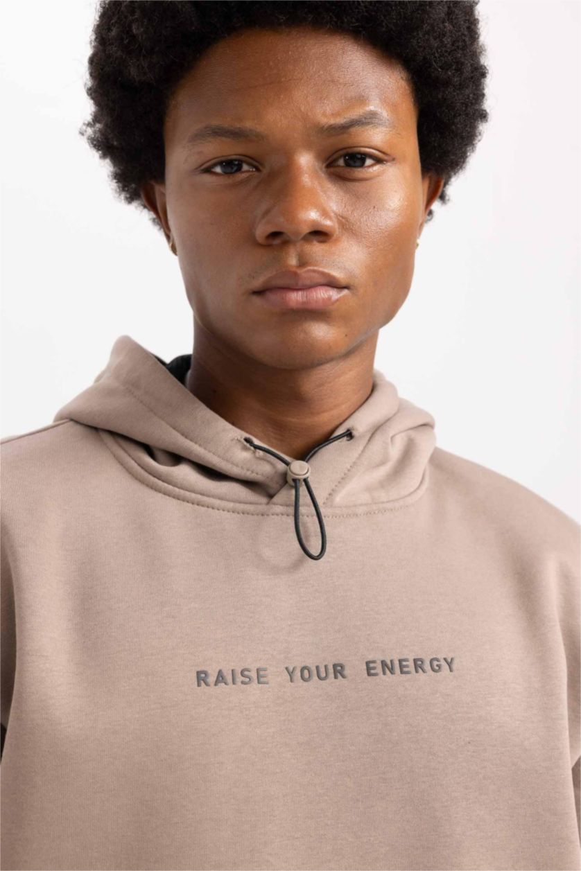 رجال فيزوني سويت شيرت قصة عادية بغطاء للرأس بسحاب من DeFactoFit