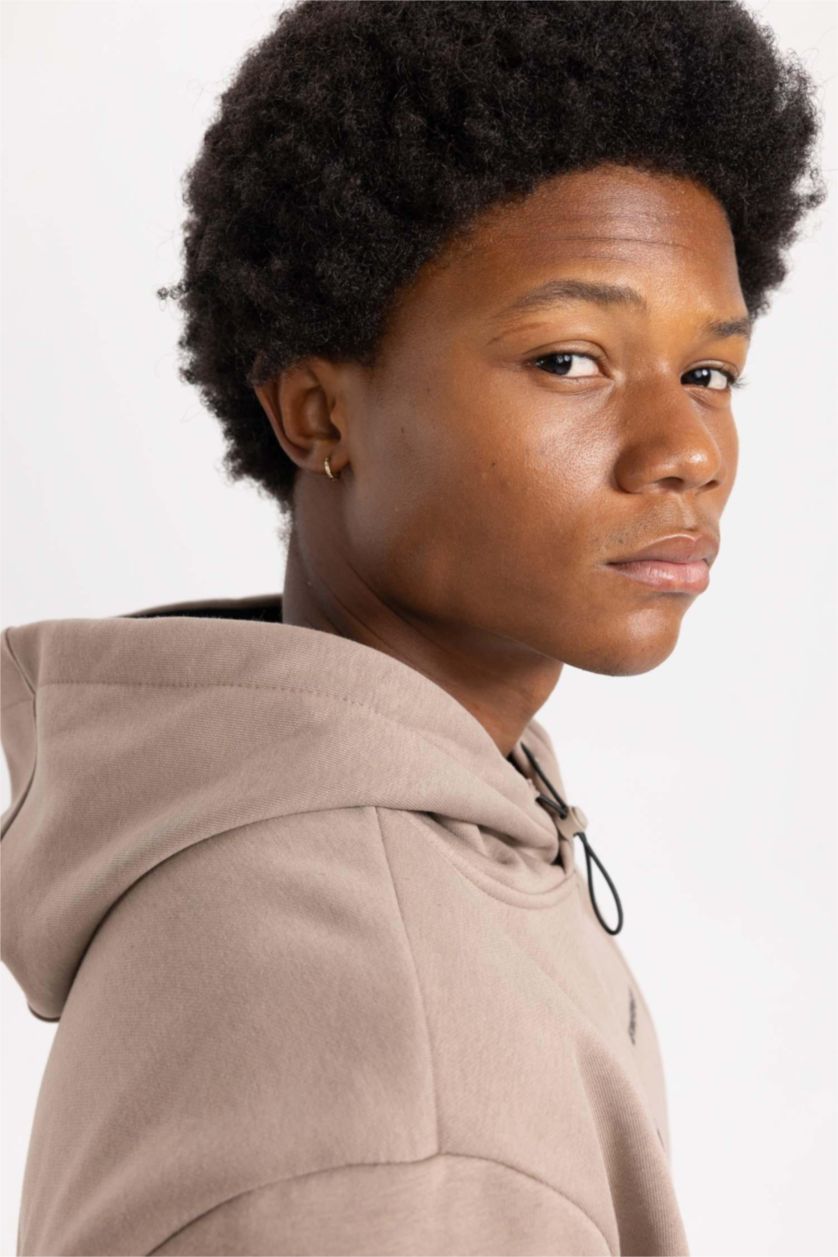 رجال فيزوني سويت شيرت قصة عادية بغطاء للرأس بسحاب من DeFactoFit