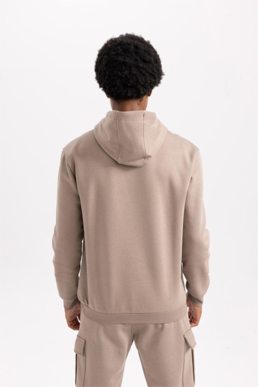 رجال فيزوني سويت شيرت قصة عادية بغطاء للرأس بسحاب من DeFactoFit