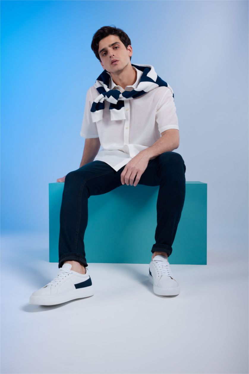 MAN Ecru Relax Fit Viscose Short Sleeve Shirt