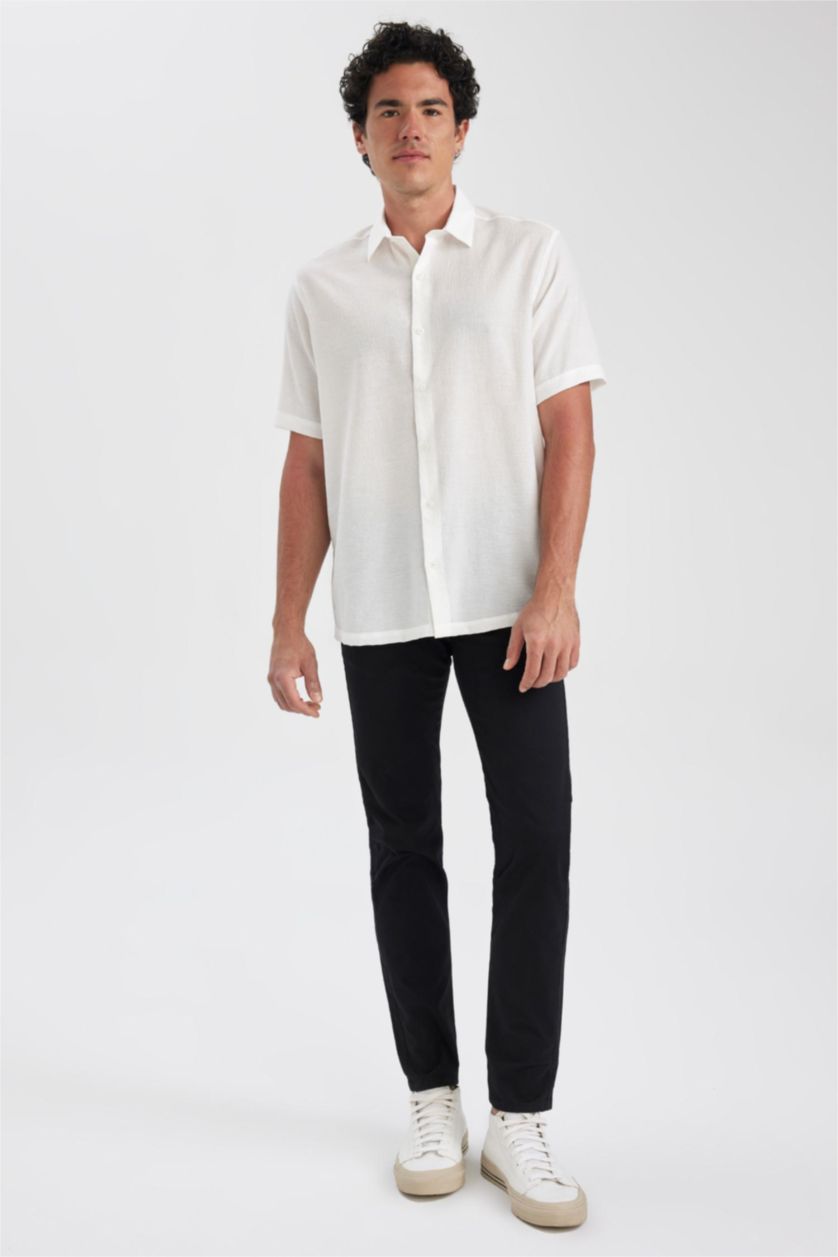 MAN Ecru Relax Fit Viscose Short Sleeve Shirt