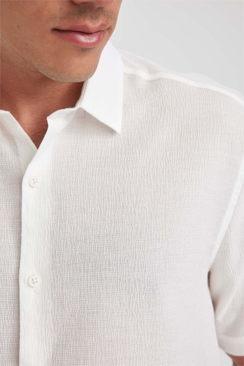 MAN Ecru Relax Fit Viscose Short Sleeve Shirt