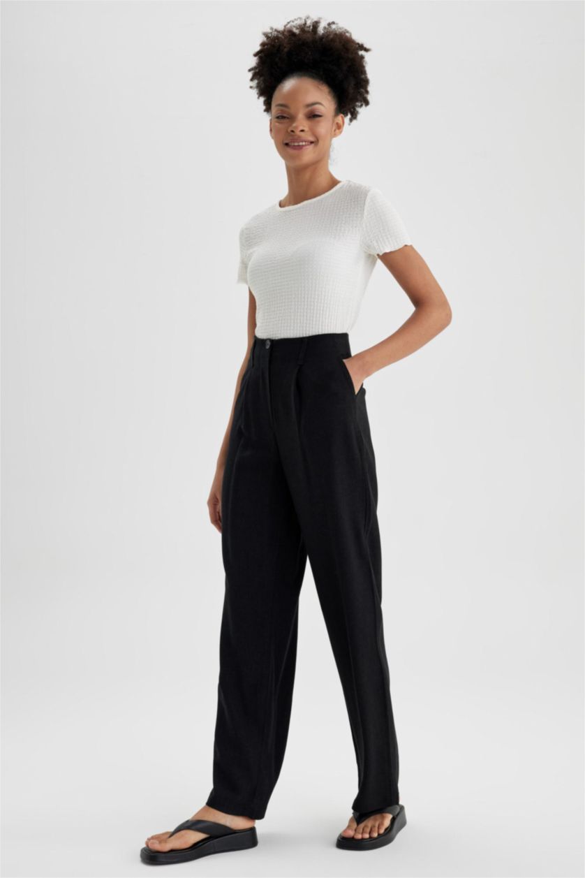 WOMAN Black Wide Leg Linen Blended Trousers