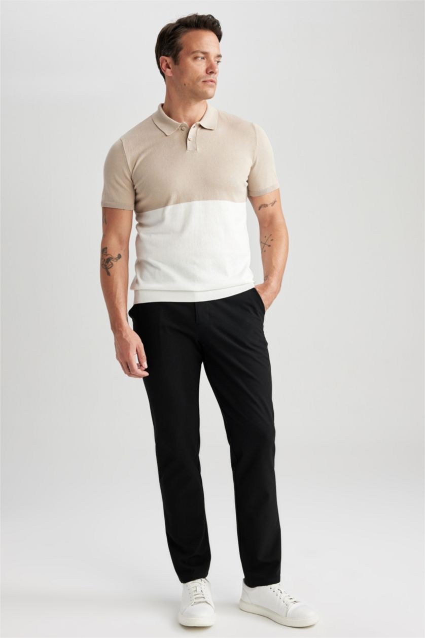 HOMME Beige T-Shirt Polo Coupe Moderne Col Polo