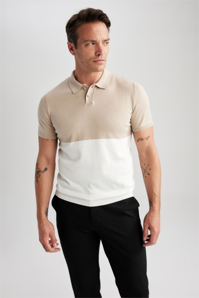 HOMME Beige T-Shirt Polo Coupe Moderne Col Polo