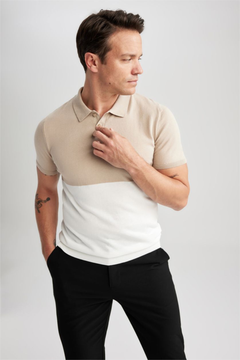 HOMME Beige T-Shirt Polo Coupe Moderne Col Polo