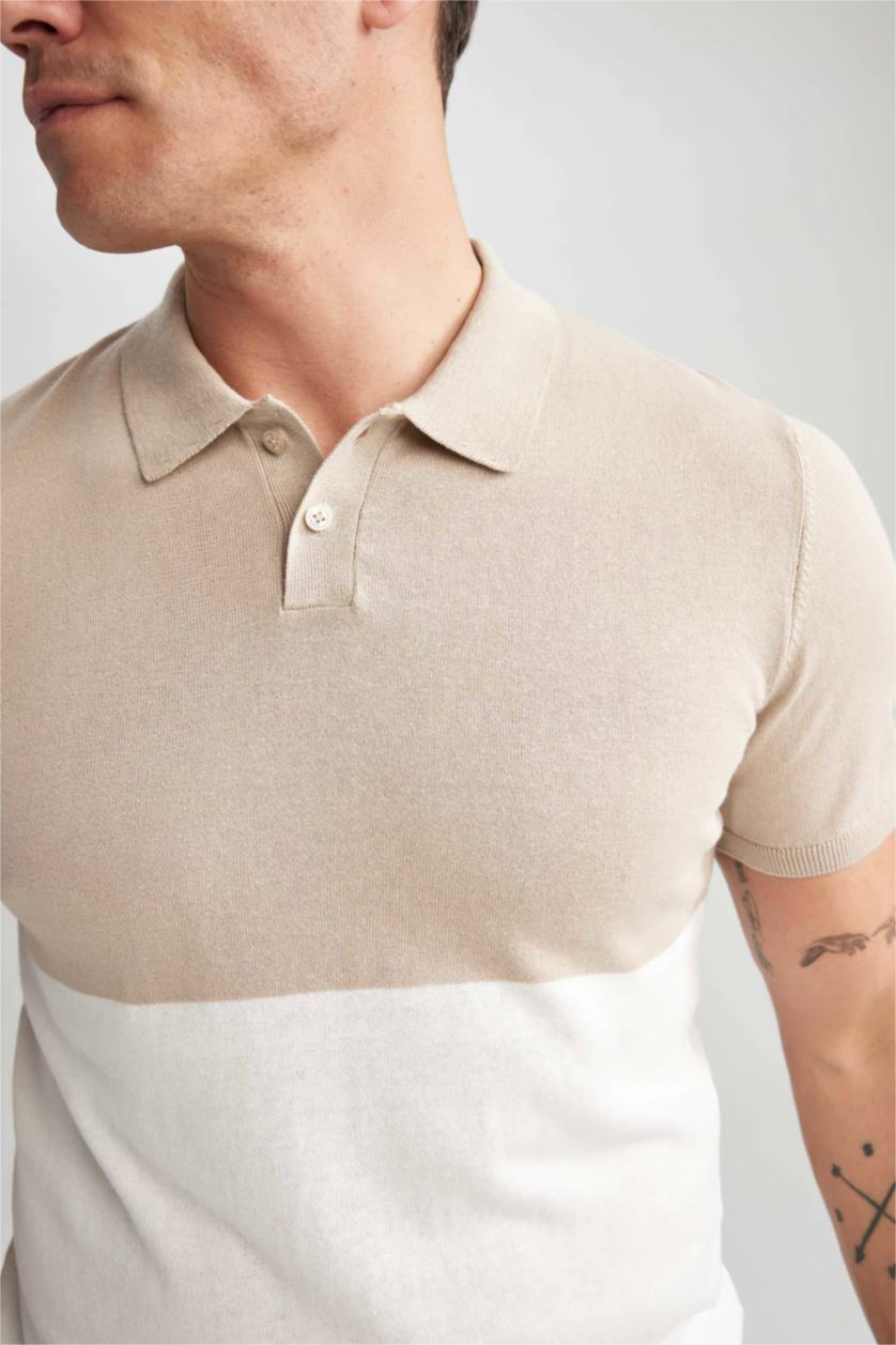 HOMME Beige T-Shirt Polo Coupe Moderne Col Polo